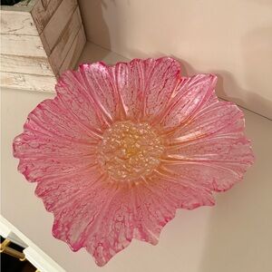 Fuchsia Pink Floral Decorative Plate with Yellow Center